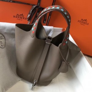 Hermes Taupe Picotin Lock 22 Bag With Braided Handles