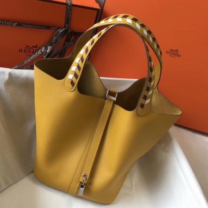 Hermes Yellow Picotin Lock 22 Bag With Braided Handles