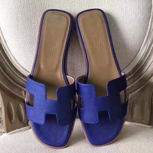 Hermes Oran Sandals In Blue Epsom Leather