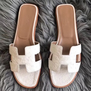 Hermes Oran Sandals In White Ostrich Leather