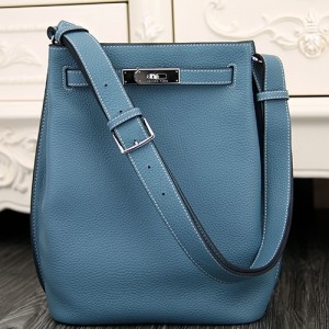 Hermes Blue Jean So Kelly 22cm Clemence Leather Bag