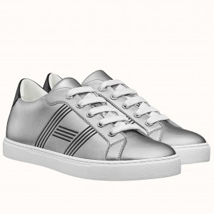 Hermes Avantage Sneakers In Grey Metallic Leather