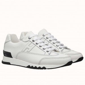Hermes Trail Sneakers In White Calfskin