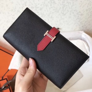 Hermes Bi-Color Epsom Bearn Wallet Black/Ruby