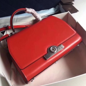 Moynat Petite Rejane 26cm Bag In Red Calfskin
