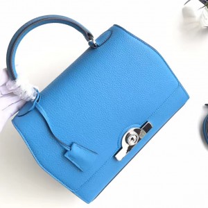 Moynat Petite Rejane 26cm Bag In Turquoise Leather