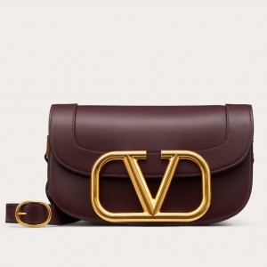 Valentino Supervee Crossbody Bag In Burgundy Leather