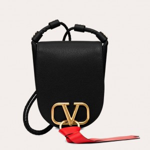 Valentino Small Vring Crossbody Bag In Black Goatskin