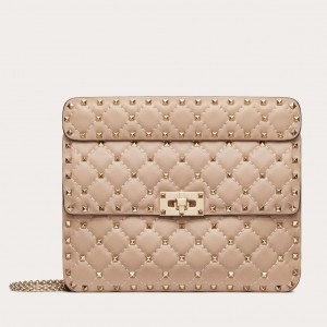 Valentino Rockstud Spike Medium Bag In Poudre Nappa Leather