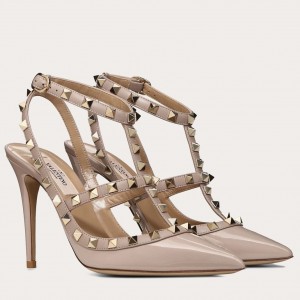 Valentino Rockstud Caged Pump 100mm In Powder Patent Leather