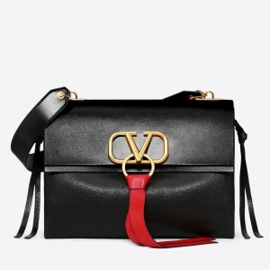 Valentino Garavani Black Medium VRing Shoulder Bag