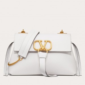 Valentino Medium VRing Chain Bag In White Grainy Calfskin