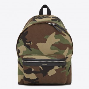 Saint Laurent City Backpack In Gabardine Camouflage