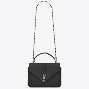 Saint Laurent Medium College Bag In Black Goatskin Leather