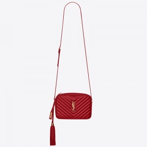 Saint Laurent Lou Camera Bag In Red Matelasse Leather