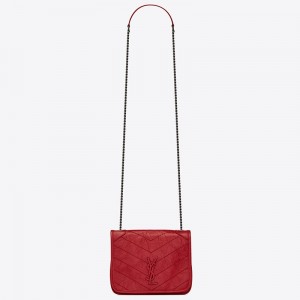 Saint Laurent WOC Niki Chain Wallet In Red Crinkled Leather