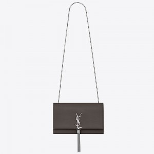Saint Laurent Medium Kate Bag With Tassel In Grey Grained Leather