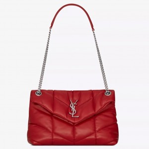 Saint Laurent Loulou Puffer Small Bag In Red Lambskin