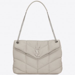 Saint Laurent Loulou Puffer Small Bag In White Lambskin