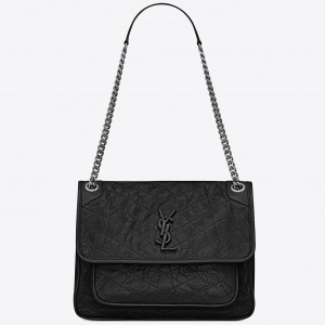 Saint Laurent Medium Niki Bag In Black Crinkled Leather