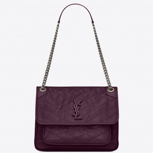 Saint Laurent Medium Niki Bag In Prunia Crinkled Leather