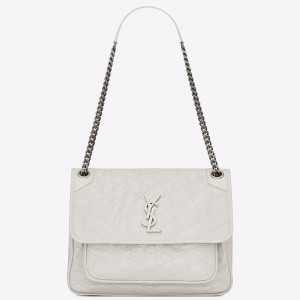 Saint Laurent Medium Niki Bag In White Crinkled Leather