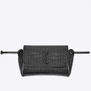 Saint Laurent Niki Body Bag In Black Croco-Embossed Leather