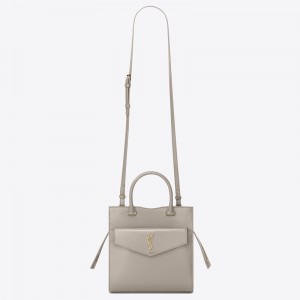 Saint Laurent Uptown Small Tote In Blanc Smooth Leather