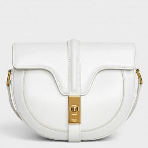 Celine Small Besace 16 Bag In White Satinated Calfskin