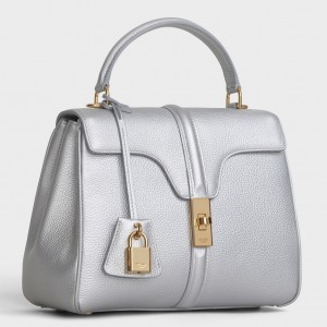 Celine Small 16 Bag In Silver Laminated Grained Calfskin