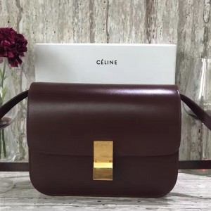 Celine Burgundy Box Medium Box Flap Bag