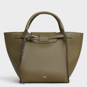 Celine Small Big Bag With Long Strap In Army Green Calfskin