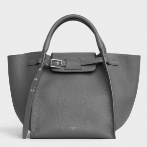 Celine Small Big Bag With Long Strap In Grey Grained Calfskin