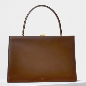 Celine Medium Clasp Bag In Camel Box Calfskin With Pattina