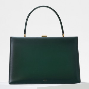 Celine Medium Clasp Bag In Green Box Calfskin With Pattina
