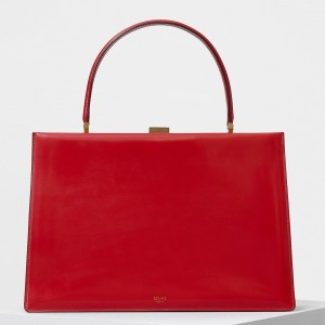 Celine Medium Clasp Bag In Red Box Calfskin
