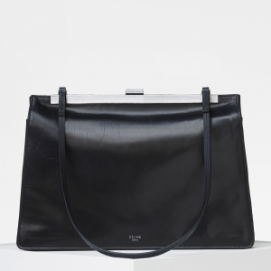 Celine Soft Medium Clasp Bag In Black Shiny Paperweight