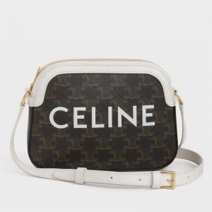 Celine Small Camera Logo Print Bag With White Leather Trim