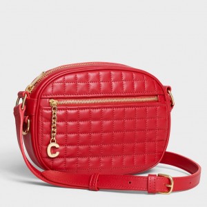 Celine Small C Charm Bag In Red Quilted Calfskin