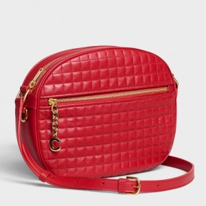 Celine Medium C Charm Bag In Red Quilted Calfskin