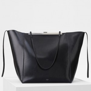Celine Black Cabas Clasp Shoulder Bag