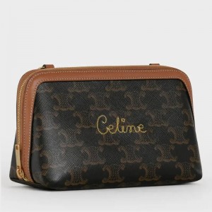 Celine Clutch On Chain In Triomphe Canvas with Embroidered Celine