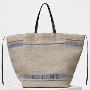Celine Blue Large Cabas Phantom Bag In Linen Canvas
