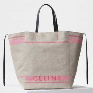 Celine Plum Large Cabas Phantom Bag In Linen Canvas