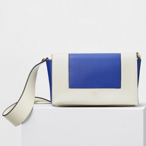 Celine Medium Frame Bag In White And Blue Leather