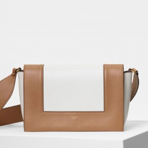 Celine Medium Frame Bag In White And Tan Leather