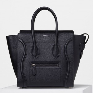 Celine Micro Luggage Bag In Black Grained Calfskin