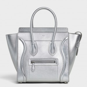 Celine Micro Luggage Bag In Silver Laminated Lambskin
