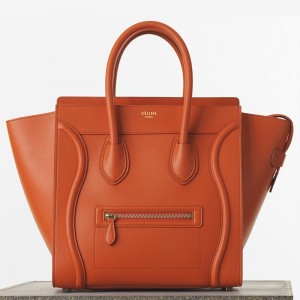 Celine Mini Luggage Bag In Orange Smooth Calfskin