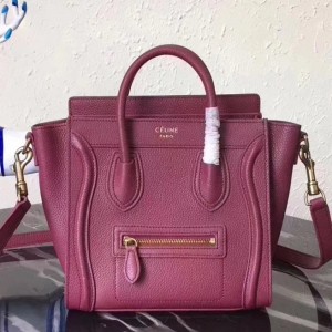 Celine Nano Luggage Bag In Bordeaux Grained Leather